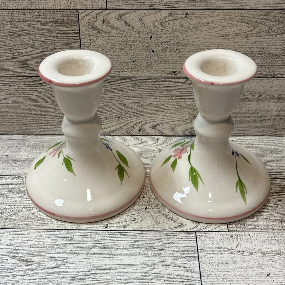 Porcelain Floral Candleholders  4.25x3.75